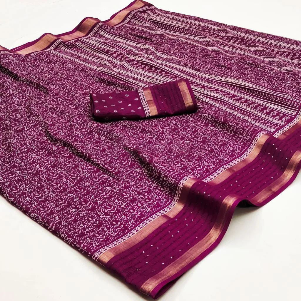 Incomparable Wine Digital Printed Dola Silk Saree With Amazing Blouse Piece - thelotusfab